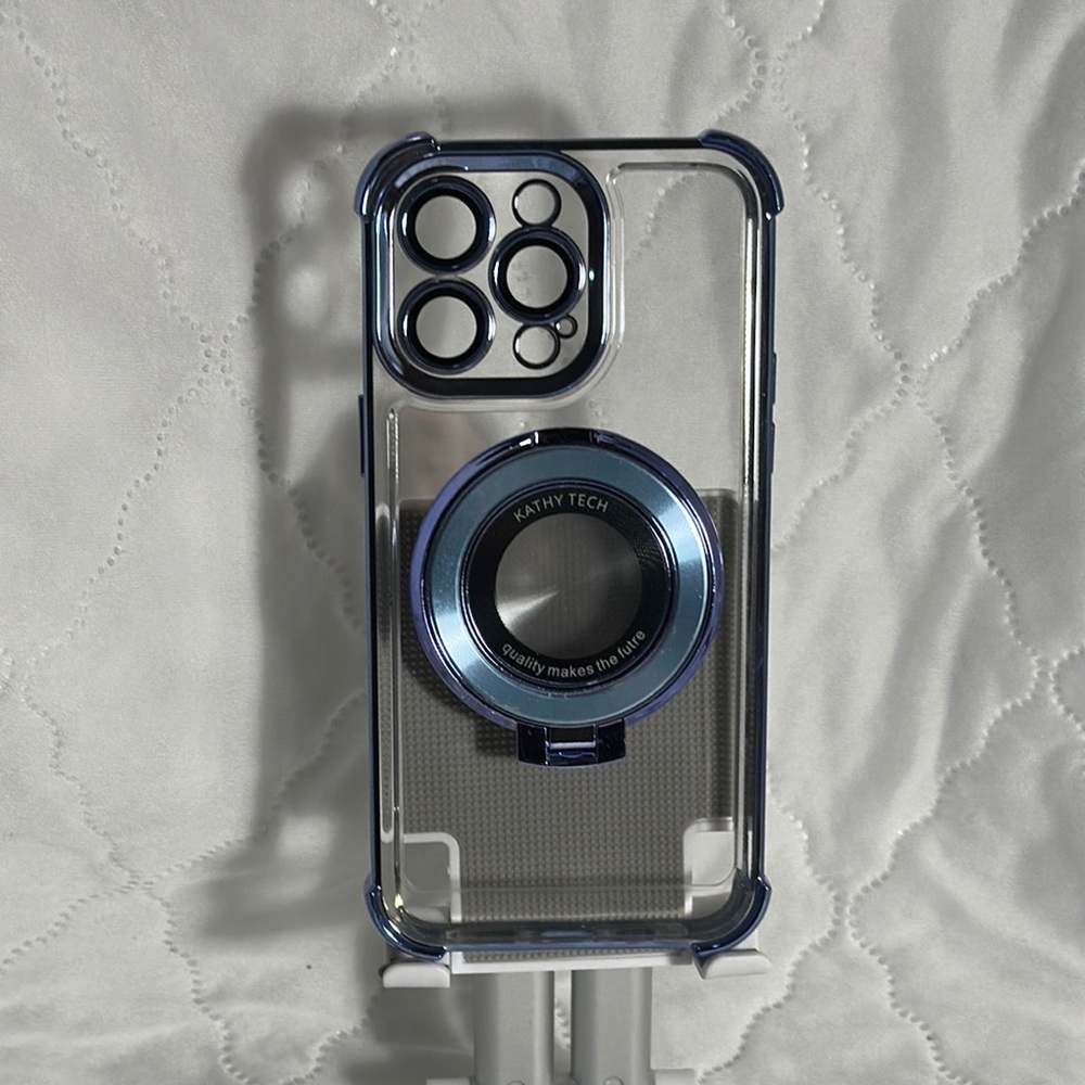 iPhone 14 Max pro Blue and Clear Phone Case with Ring Holder
